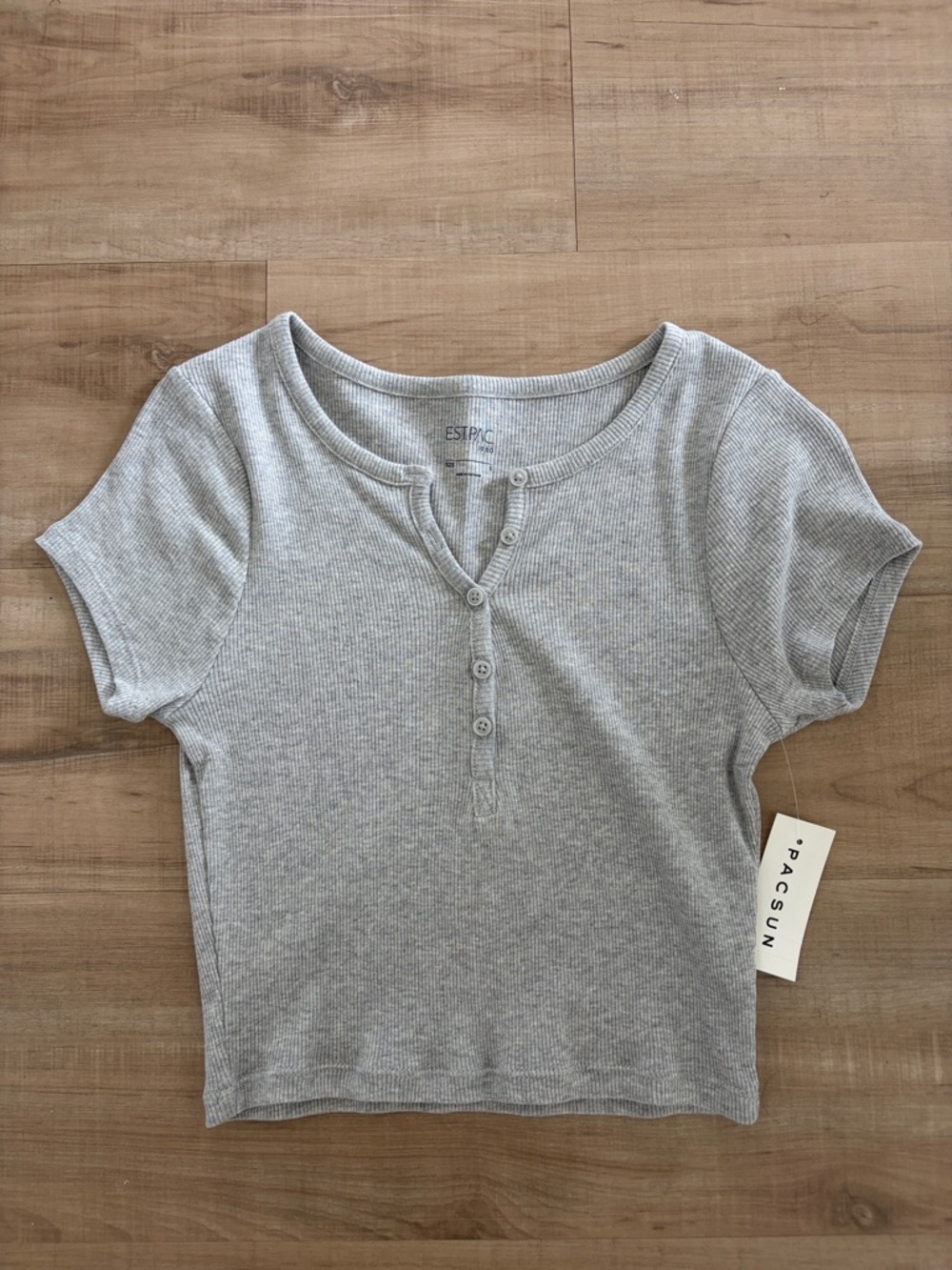 PacSun Light Gray Ribbed Henley Crop Tee
